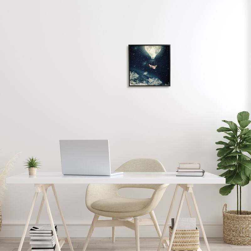 Stupell Dreamlike Moon Balloon Galactic Outer Space Clouds Framed Wall Art - Blue