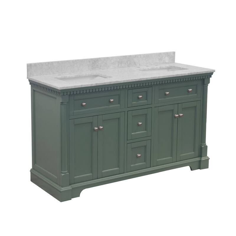 KitchenBathCollection Sydney 60" Double Bathroom Vanity with Carrara Marble Top