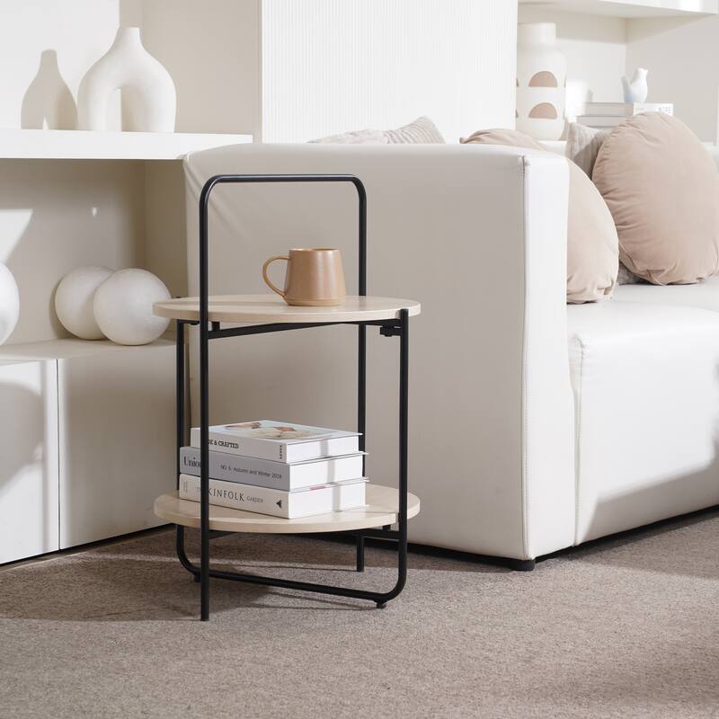 Mijas 2 Tier Side End Table 3 Color Options Cement Natural Brown - Oak