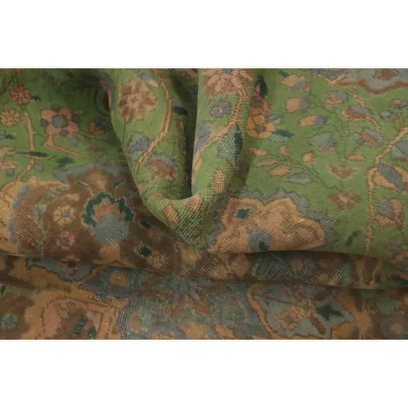 Hand Knotted Oriental 100% Wool Carpet Traditional Floral Green Tabriz Area Rug - 9' 5'' X 6' 4''