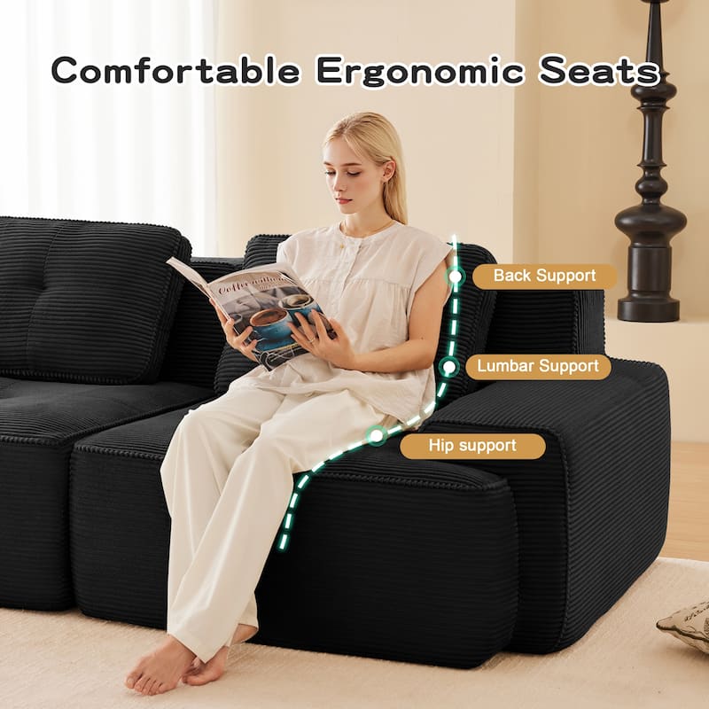 Modern U-Shaped Corduroy Sectional Sofa Couch with Removable Ottoman