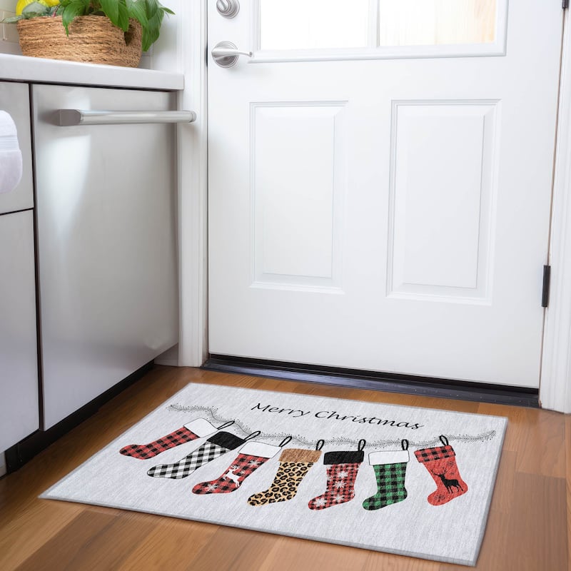 Premium Washable Super Soft Merry Christmas Stockings Mayfield Rug - Multi - 1' 8" x 2' 6" - Rectangle