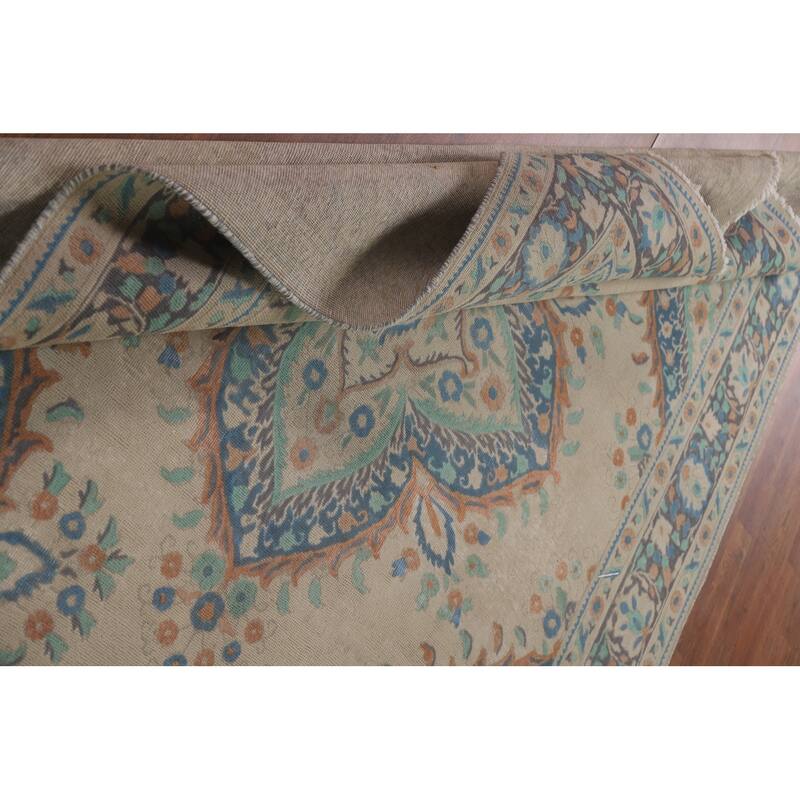 Hand Knotted Oriental 100% Wool Carpet Traditional Floral Beige & Ivories Tabriz Area Rug - 8' 8'' X 6' 5''