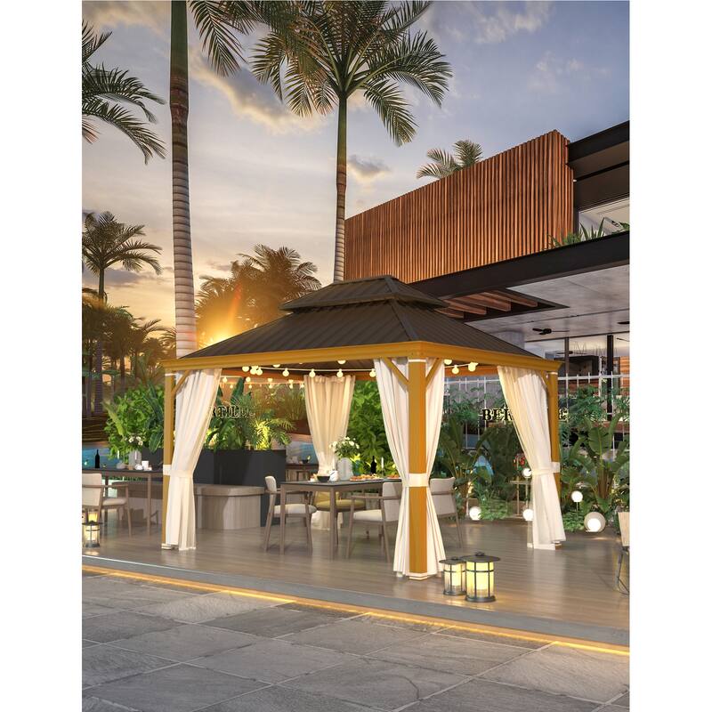 EROMMY Hardtop Gazebo with Galvanized Steel Roof and Curtains, Outdoor Aluminum Pavilion for Patio, Backyard, Lawn