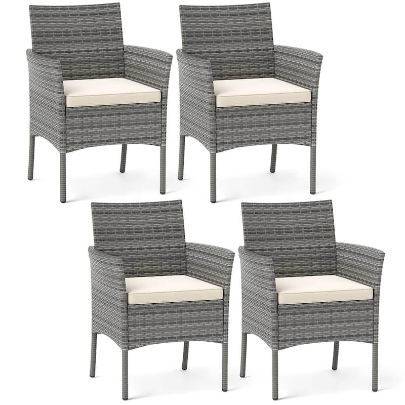 Gymax Outdoor PE Wicker Chairs Set of 2 Patio Dining Armchairs w/ - White