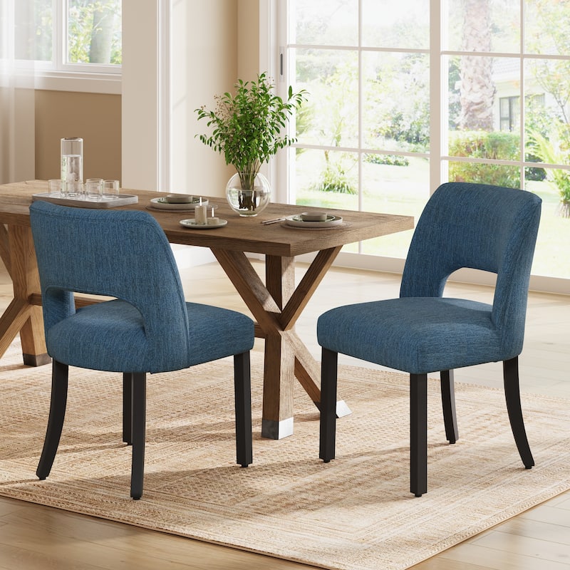 Set of 2/4/6 Modern Fabric Upholstered Dining Room Chair Kitchen Chairs with Wood legs - Set of 2 - Dark Blue