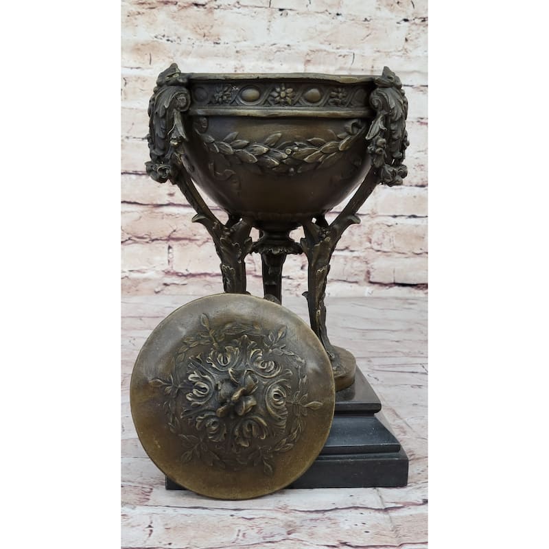 Louis Xvi Hot Cast Bronze Urn Sculpture Decor Antique Style On Marble Base
