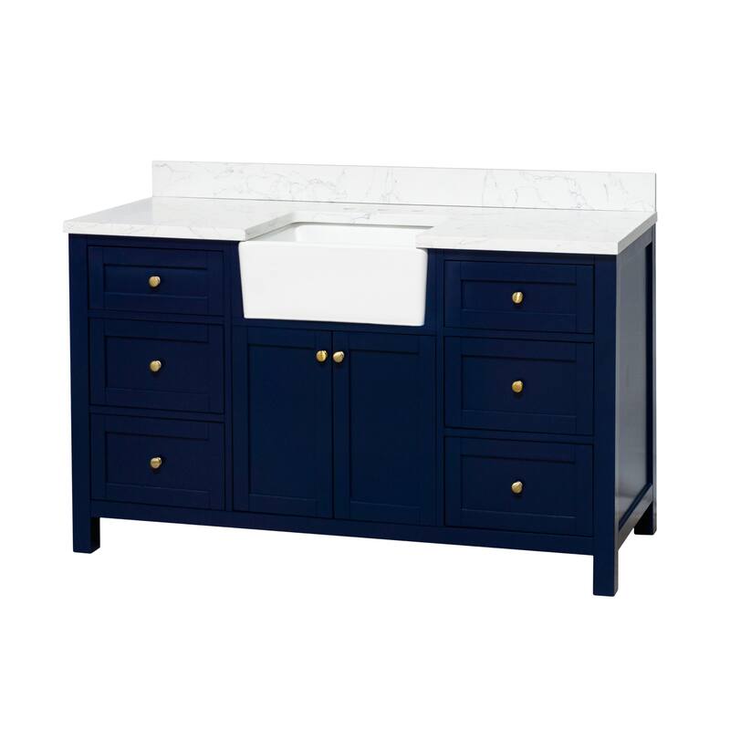 KitchenBathCollection Yorkshire 60" Single Farmhouse Vanity with Engineered Marble Top