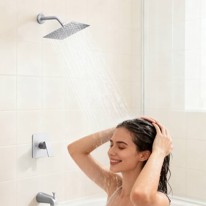 8-Inch Brushed Wall-Mounted Shower System with Rainfall Showerhead and Zinc Alloy Handle