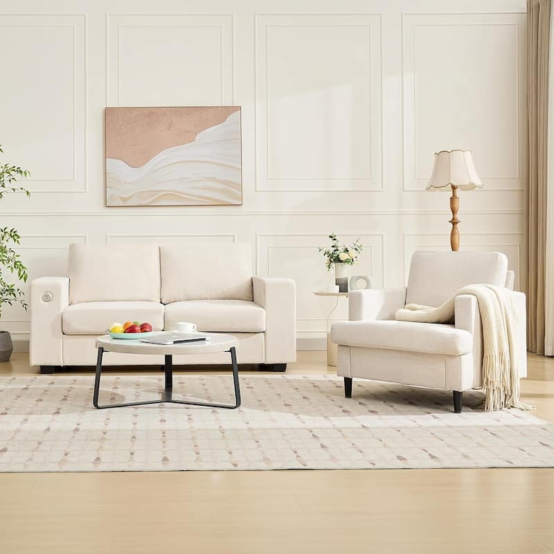 Living Room Chair, Modern Upholstered Armchair with Breathable Linen Fabric, Soft Sofa Chair with Wood Legs