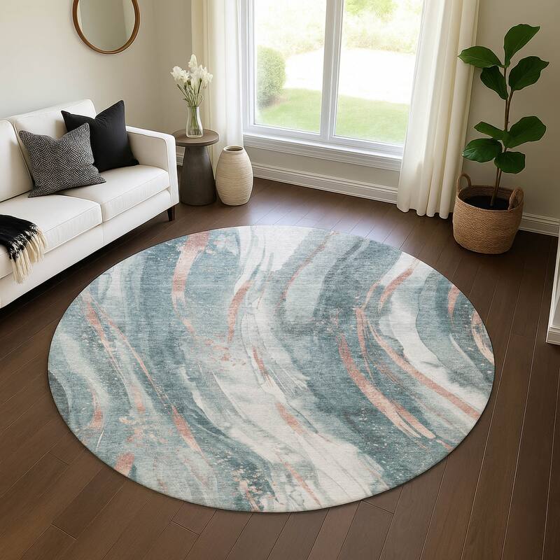 Premium Washable Super Soft Modern Contemporary Mayfield Rug - Teal - 8' x 8'