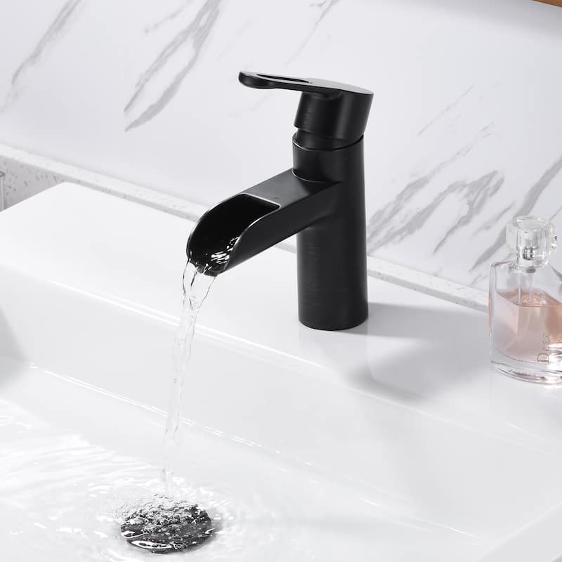 Luxier BSH16-S Waterfall Single Handle Single Hole Bathroom Faucet with Drain