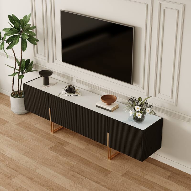78.7'' TV Stand, Entertainment Center with Faux Marble Top