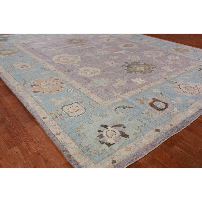 Hand Knotted Oriental 100% Wool Carpet Transitional All-Over Purples Oushak Area Rug - 9' 7'' X 8' 1''