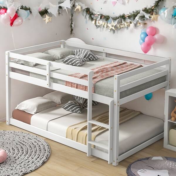 slide 2 of 13, Twin over Twin Floor Bunk Bed,Spacious And Comfortable White