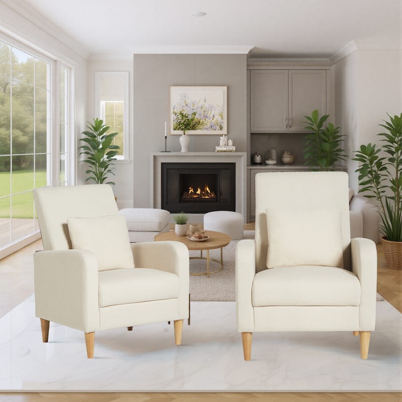 RENEWLINE Modern Accent Chair with Pillow & Walnut Legs - Lounge Seat for Living Room, Compact Design - Beige-Fabric