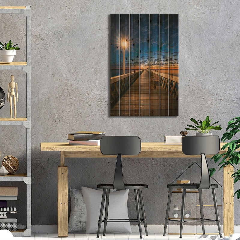 Yarmouth Pier At Night Print On Wood by Chad Powell - Multi-Color