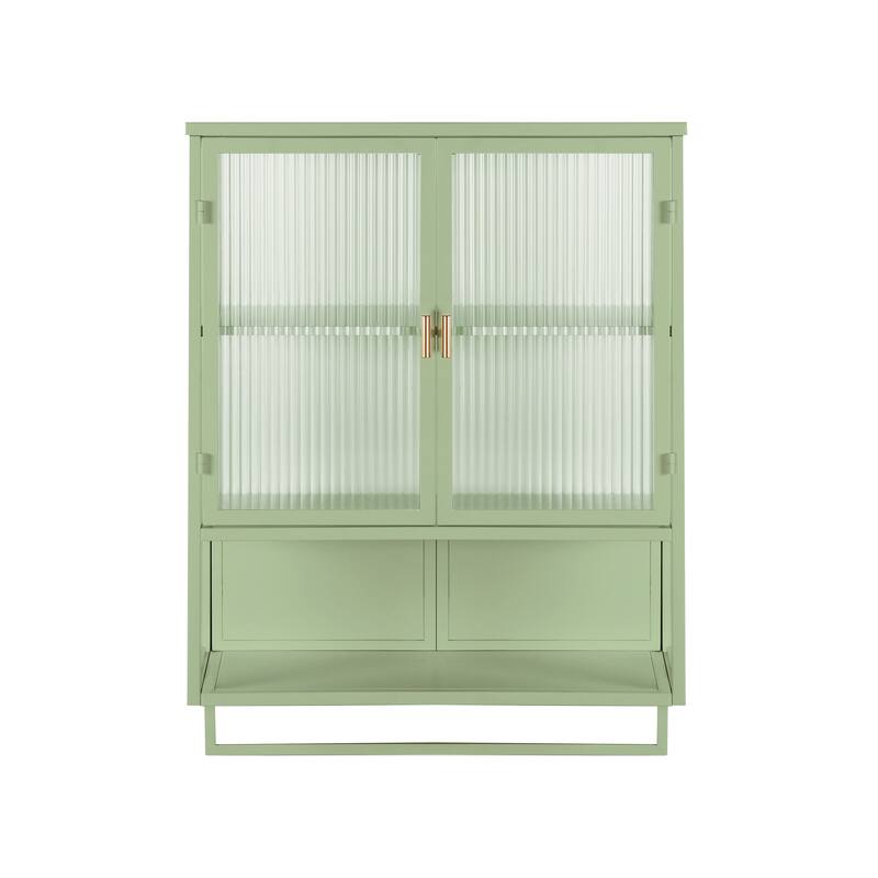 Wall-Mounted Black Sideboard with Fluted Tempered Glass, Two-Tier Storage Cabinet and Open Shelf