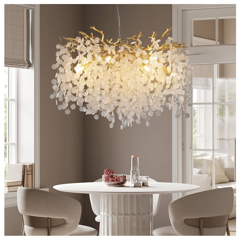 KAYLA 47.2" 18-Lights Gold Modern Tree Branch Chandelier, Luxury K9 Crystal Chandelier