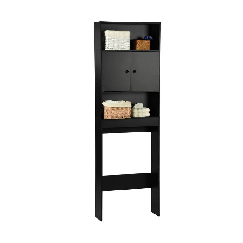 Homy Casa Over-the-Toilet Storage Cabinet Double Doors, Black