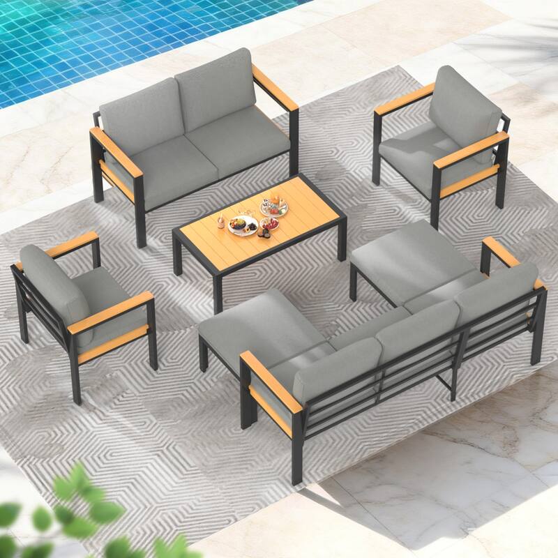 4/5/7-Piece Patio Conversation Set with Table, All-Weather Aluminum Furniture for Outdoor Living - Gray/Black