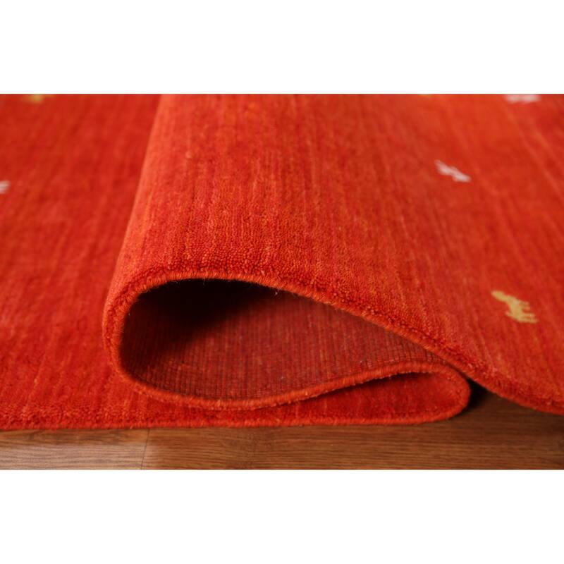 Hand Knotted Oriental 100% Wool Carpet Tribal Animal Pictorial Oranges & Rust Gabbeh Area Rug - 6' 6'' X 4' 6''