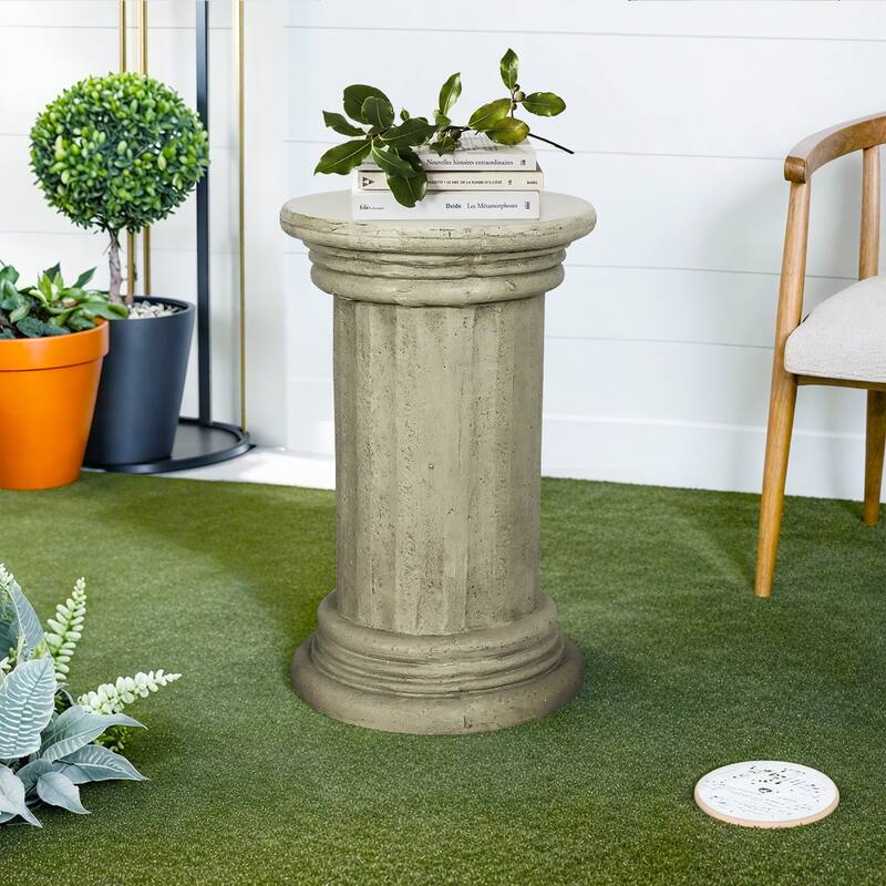 Classic Pedestal Side Table for Indoor and Outdoor - 20" H Faux Stone Resin Column for Living Room or Bedroom