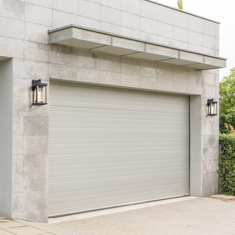 Modern 1-Light Outdoor Wall Sconces Black Gold Lantern Porch Patio Lamps - W 6.3"xD 7.9"xH 13.6"