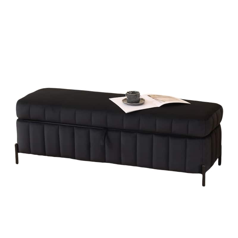 Velvet Storage Bed Bench with Hidden Compartment, Black Legs, 275LB