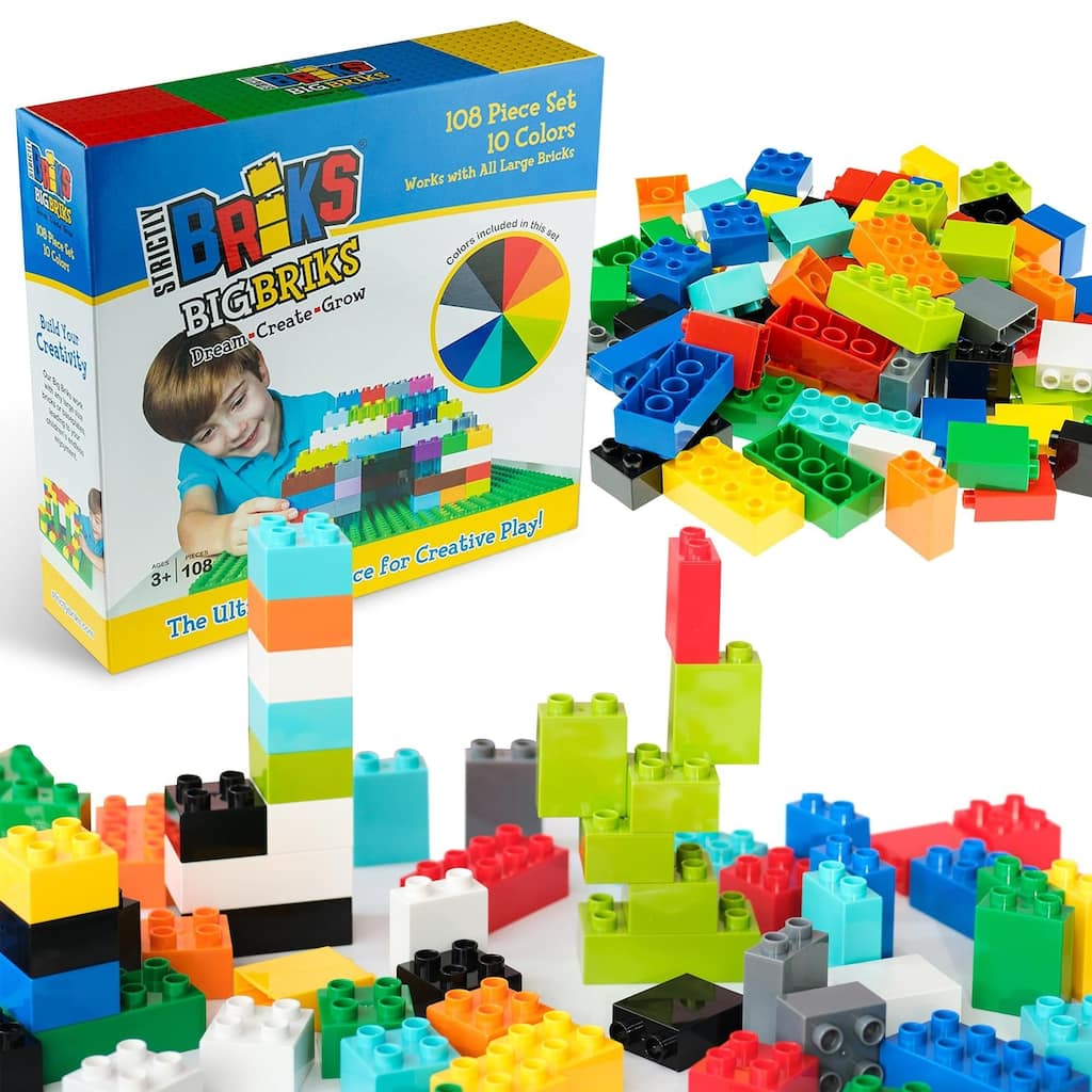 Strictly Briks Large Building Blocks for Kids, 10 Colors, 108 Pieces, 100% Compatible with Major Brands
