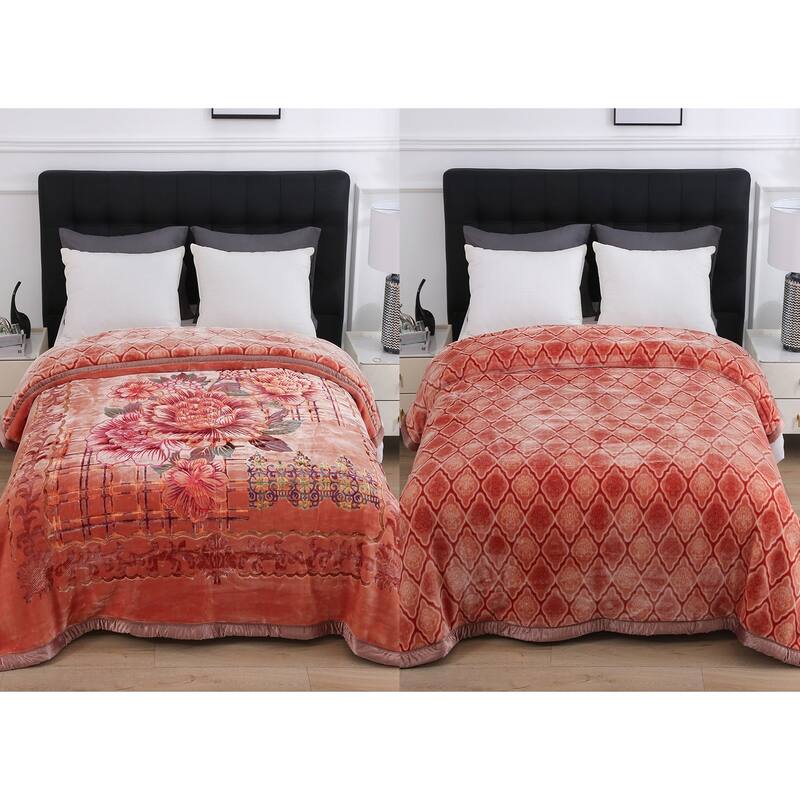 Reversible 10.5 Pounds Plush Fleece Blankets, 2 PLY A&B Design 87" x 95" Bed Blankets for Winter