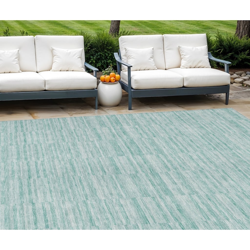 HomeRoots Striped Transitional Rectangle Outdoor Rug