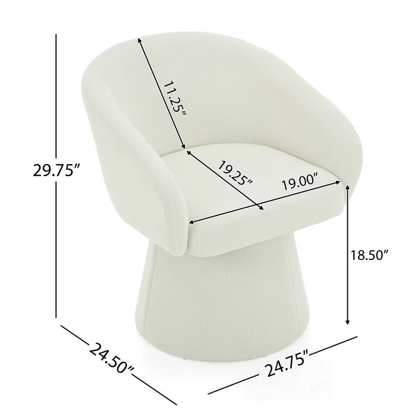 Modern Swivel Accent Chair, Narrow Corduroy Upholstered, Comfy Barrel Chair for Living Room, Bedroom & Office, Beige