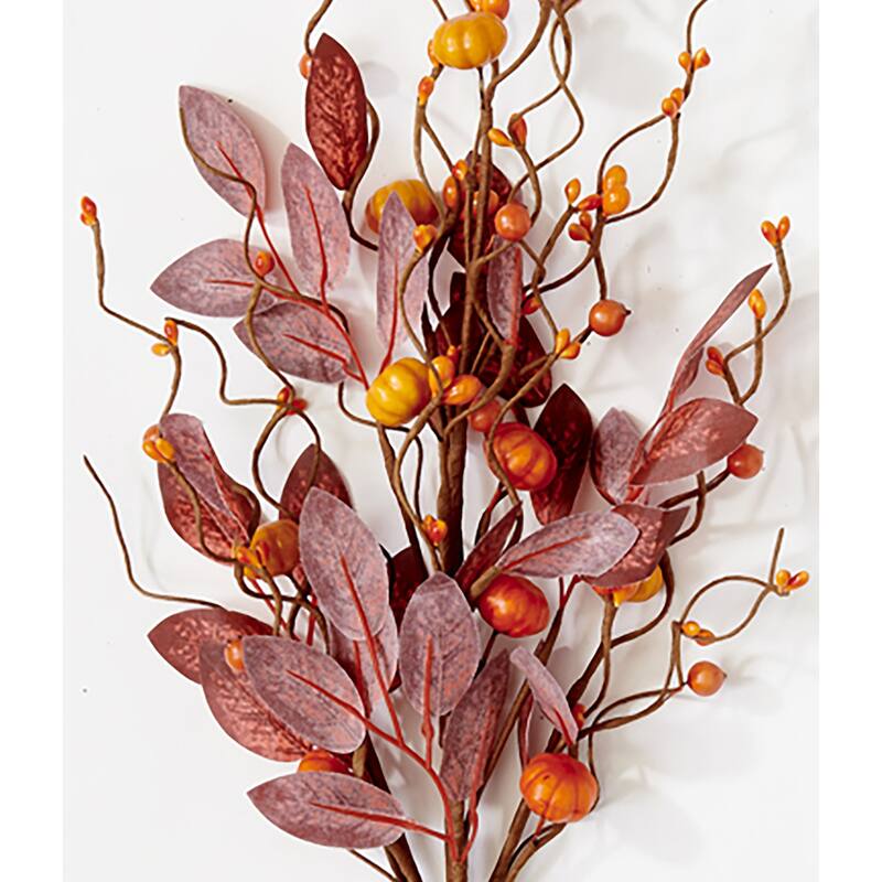 24" Mini Artificial Fall Harvest Pumpkin & Leaves Spray, Set of 3 - 24