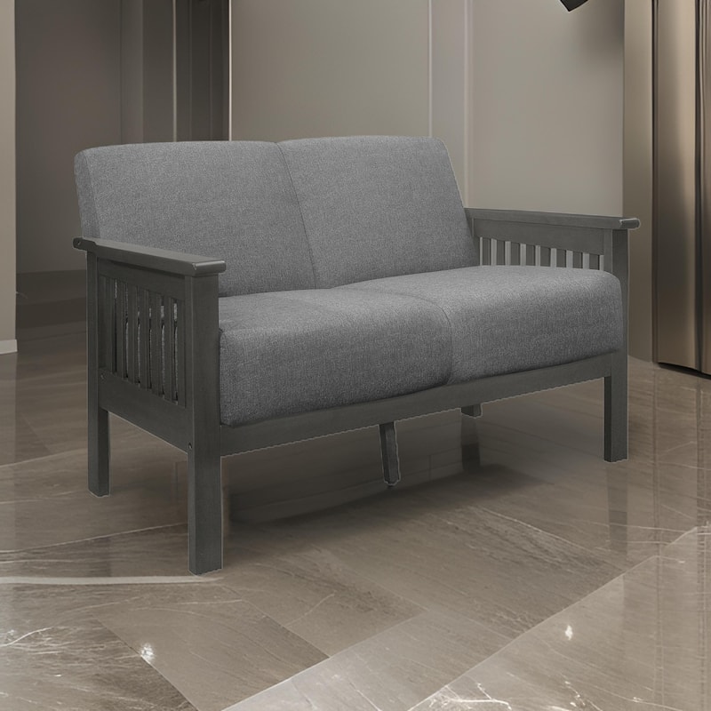 Wiston 50 Inch Loveseat, Gray Polyester, Dark Gray Solid Rubberwood