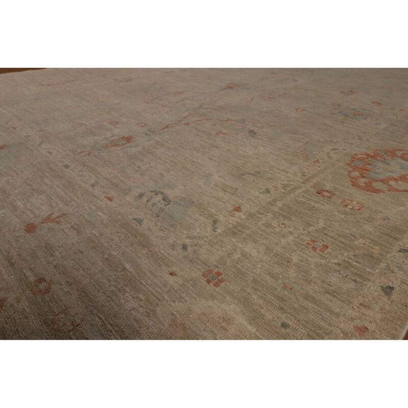 Vegetable Dye Beige Oushak Turkish Rug Hand-Knotted Wool Carpet - 9'2"x 12'3"