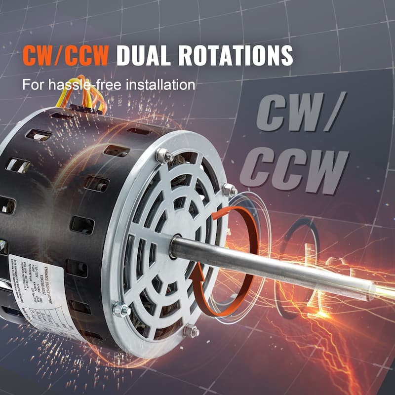 Furnace Blower Motor, CW/CCW Rotation, 48 Frame Shaft Length, Capacitor + 11" Hold Hoop