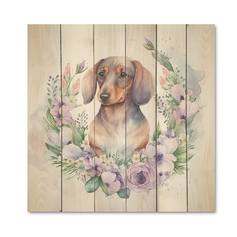 Designart 'Monochrome Dachshund' Animals Dog Wood Wall Art - Natural Pine Wood