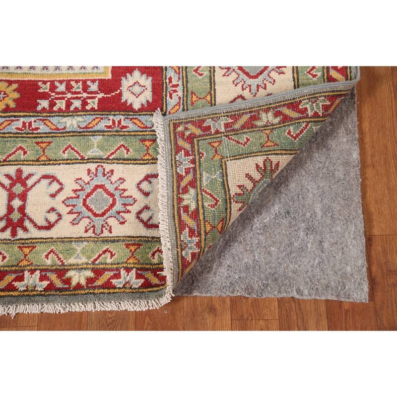 Gray Geometric Kazak Area Rug Handmade Wool Carpet - 6'6" x 9'9"