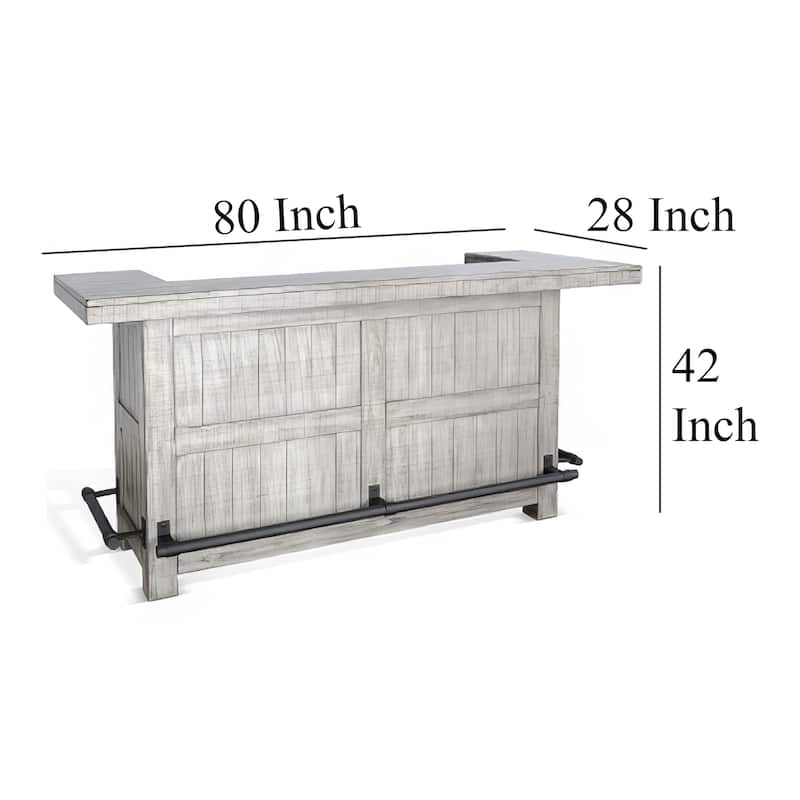 Zeka Freestanding Bar Table, Pull Out Tray, 80 Inch Top, Gray Wood