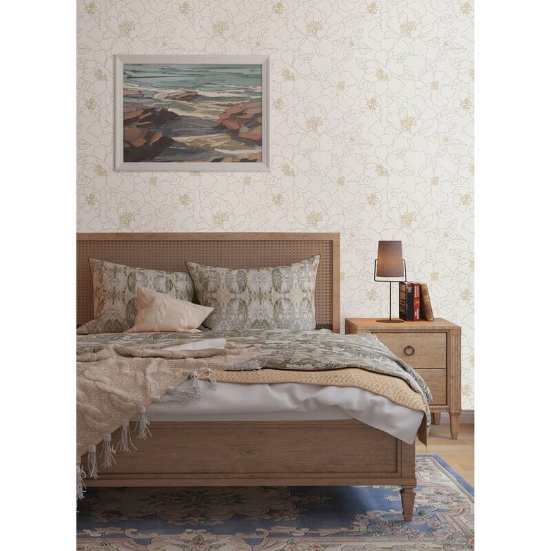 A-Street Prints Gardena White Embroidered Floral Wallpaper