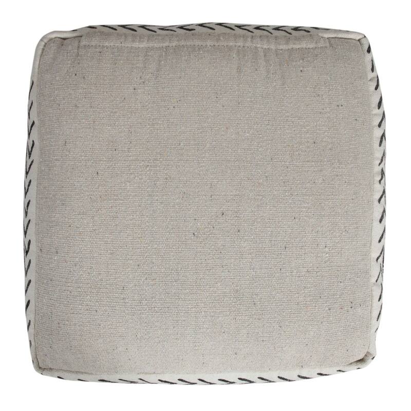 18 Inch White Striped Cotton Pouf Ottoman for Living Room and Bedroom Seating