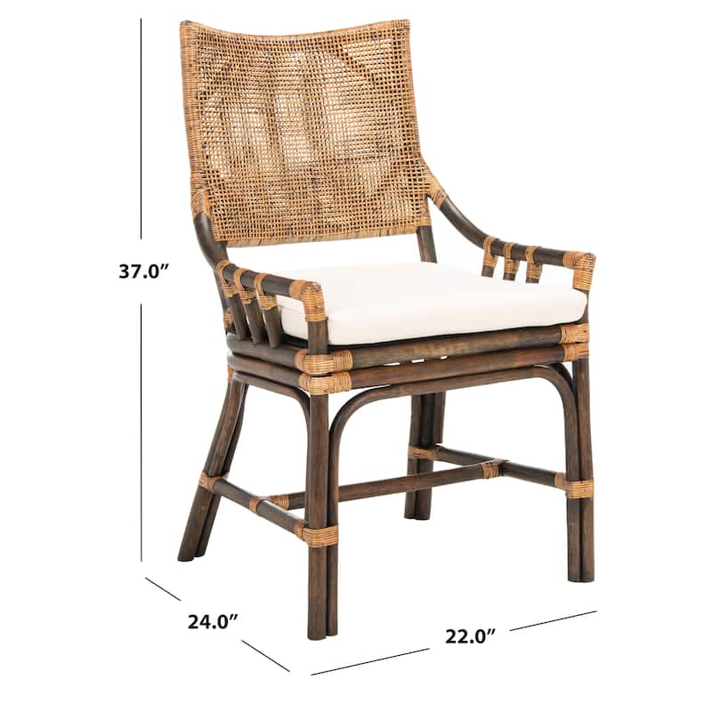 SAFAVIEH Azrielle Coastal Rattan Cushion Chair - 22" W x 24" L x 37" H - 22"W x 24"D x 37"H