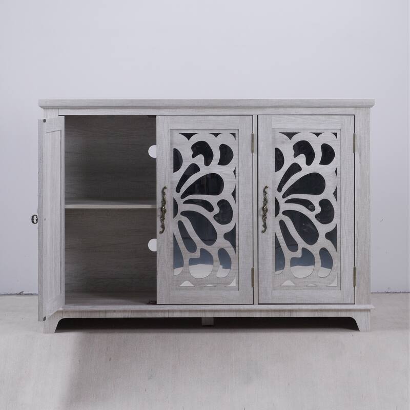 Spacious size countertop Sideboard with 3 mirrored doors adjustable shelves buffet cabinet, storage cabinet for living room