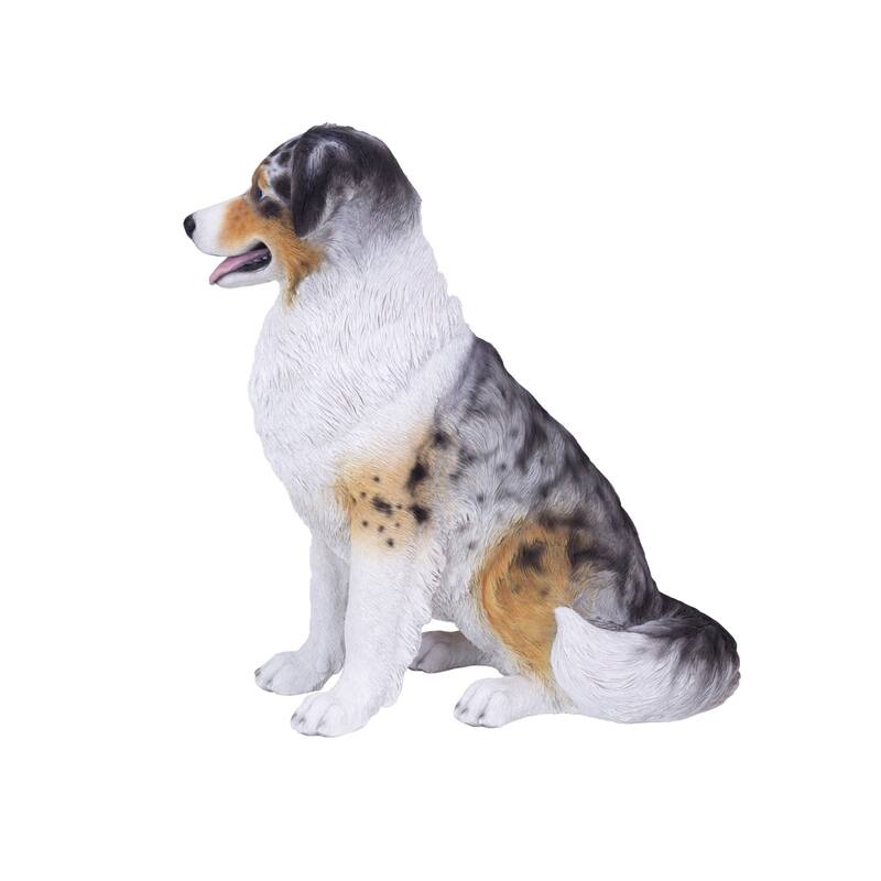 Australian Shepherd Puppy Outdoor Garden Statue - 19.75" - White and Brown