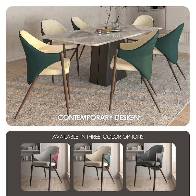 Upholstered Leather Dining Chair with Iron Legs Accent Armchair Set of 4