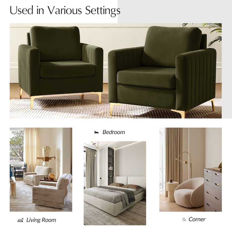 Ganymedes Modern Velvet Accent Arm Chair with Golden Legs and Removable Cushion by HULALA HOME