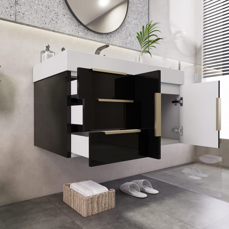 Noble 36" Wall Mounting Vanity (L Drawer) with Reinforced Acrylic Sink