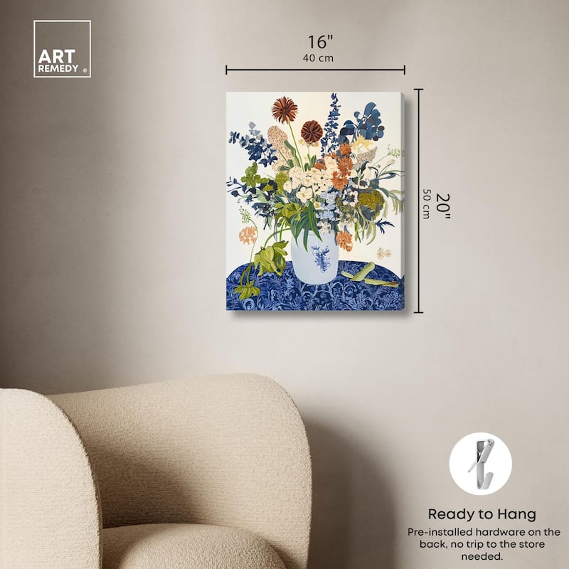 Dahlia Dream in Delft Blue Canvas by Art Remedy, Gallery Wrapped