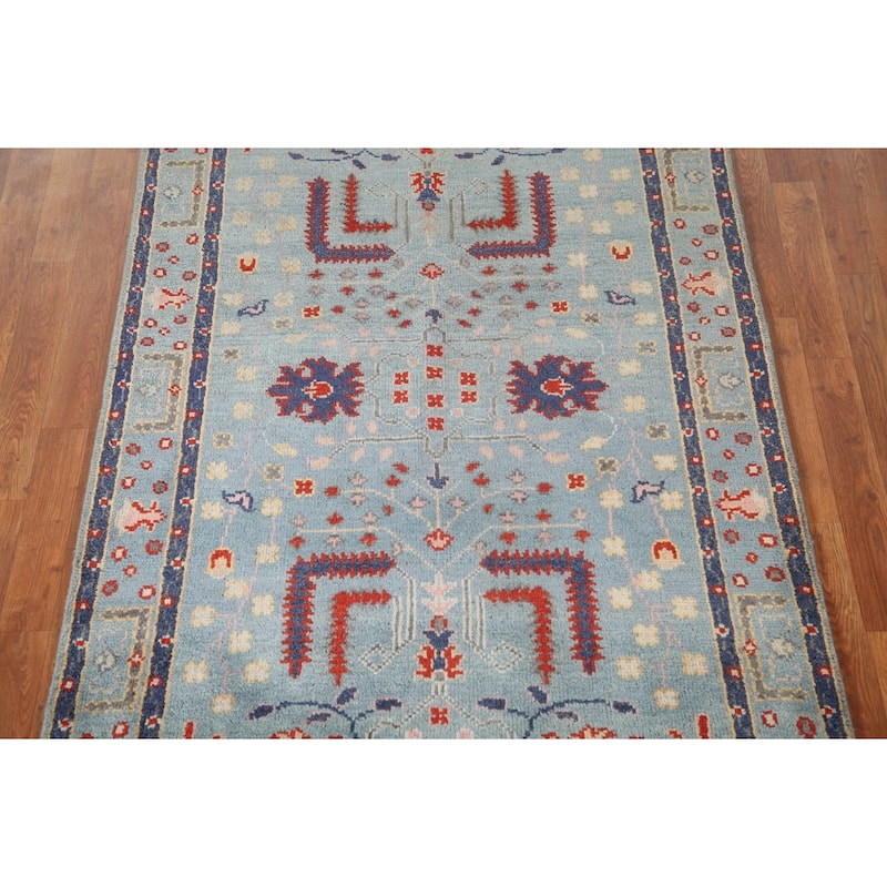 Light Blue Oushak Accent Rug Hand-Knotted Wool Carpet - 4'0"x 5'11"